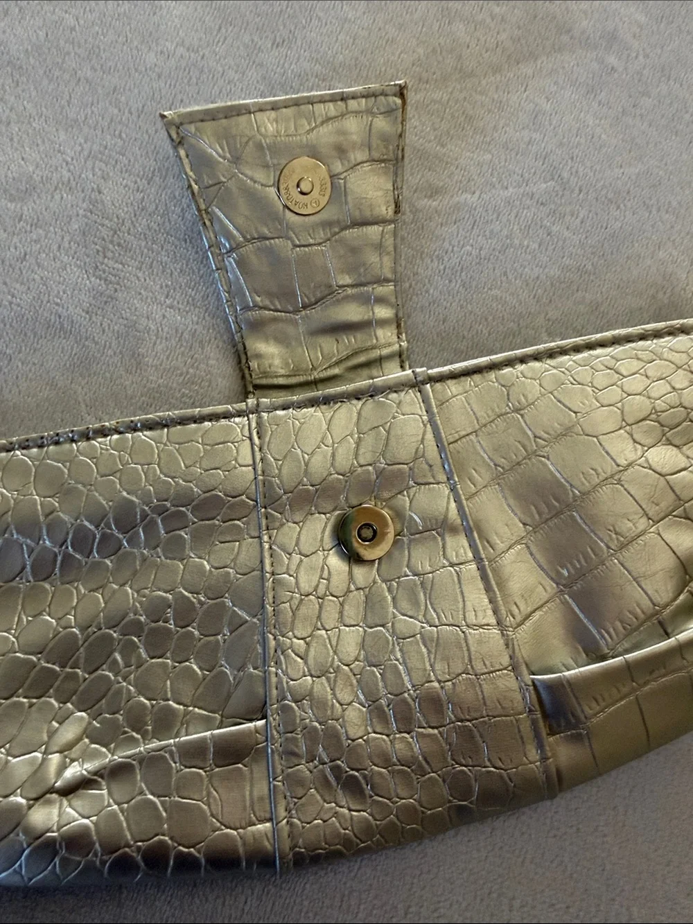 Metallic Croc-Embossed Silver Clutch Bag